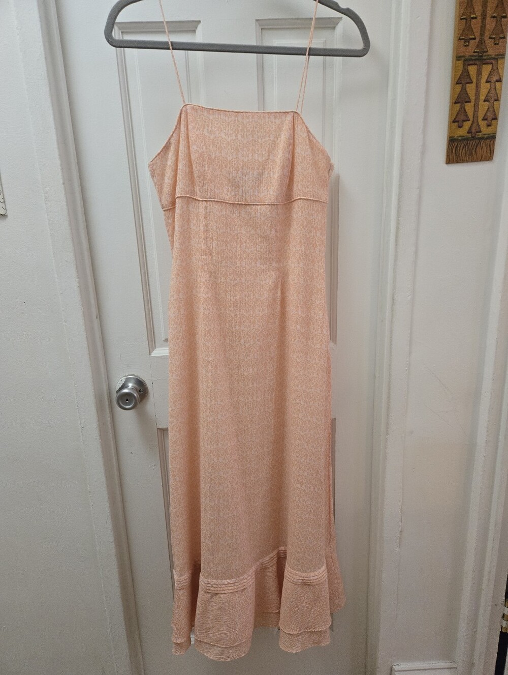 Vintage Express 90s Y2K Peach Pink Textured Square Neck Midi Maxi Dress Small 4